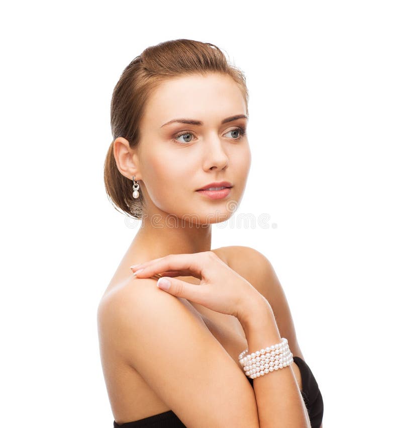 Beautiful Woman With Pearl Earrings And Bracelet Stock Image Image Of