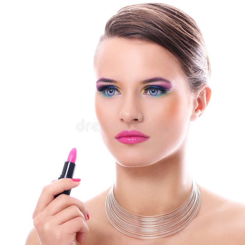 Beautiful Woman with Pink Lipstick Stock Photo Image of attractive