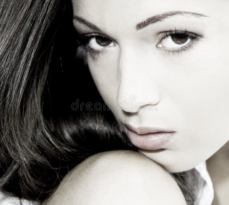 Beautiful woman portrait, black white