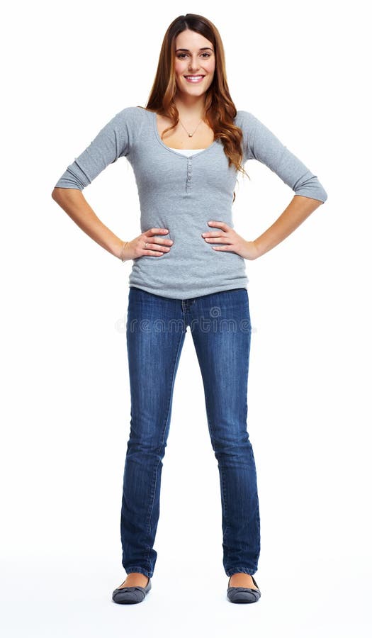 Confident Full Body of a Casual Happy Woman Standing Wearing Jeans ...