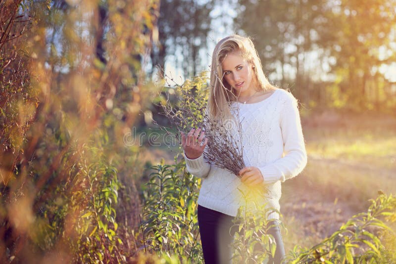 Beautiful Woman Posing In A Field Stock Photo Image Of Beautiful