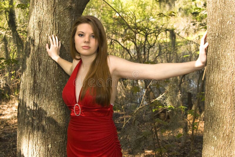 Beautiful woman in red dress