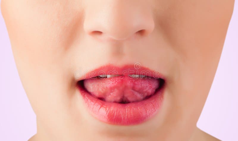 Beautiful woman red lips close up