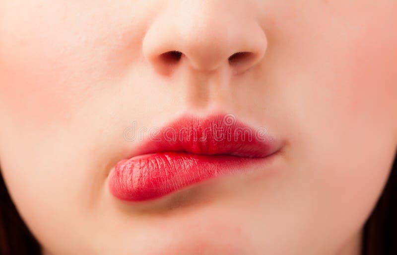 Beautiful woman red lips close up