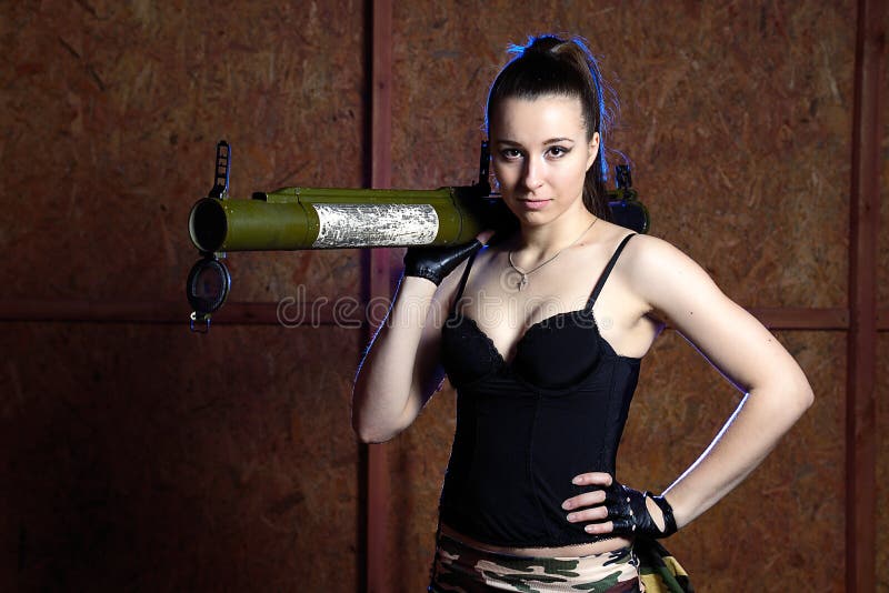 Beautiful woman with russian bazooka RPG - 18 royalty free stock photos