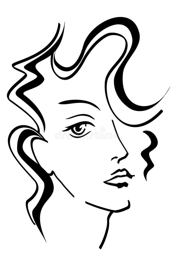 Bella Womans viso, Stilizzati in Bianco E Nero di Grafica Vettoriale.