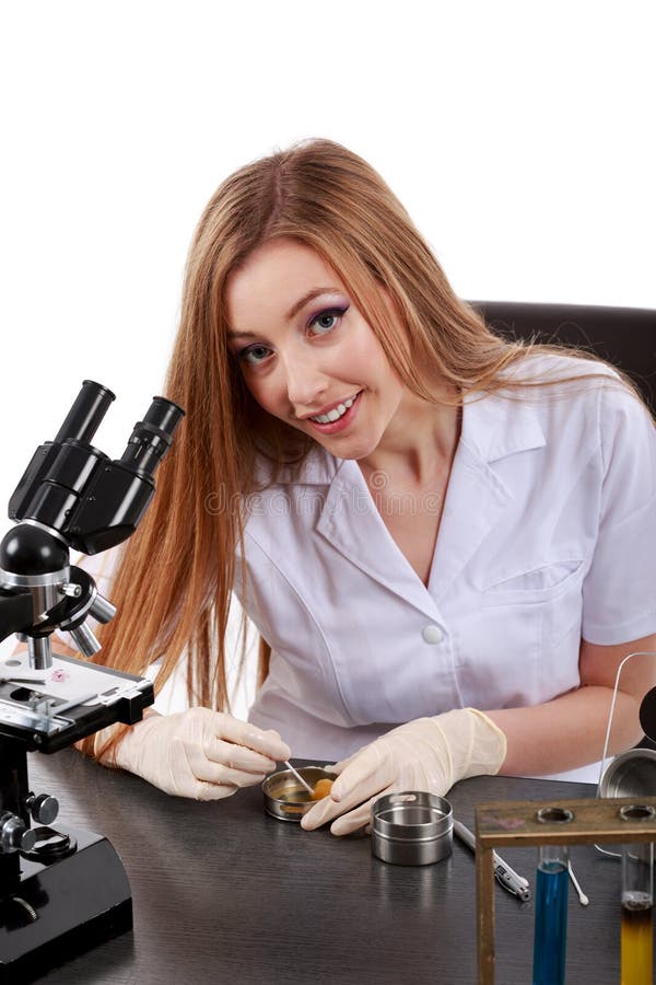 Beautiful Woman Scientist in the Lab Perform Various Operations Stock