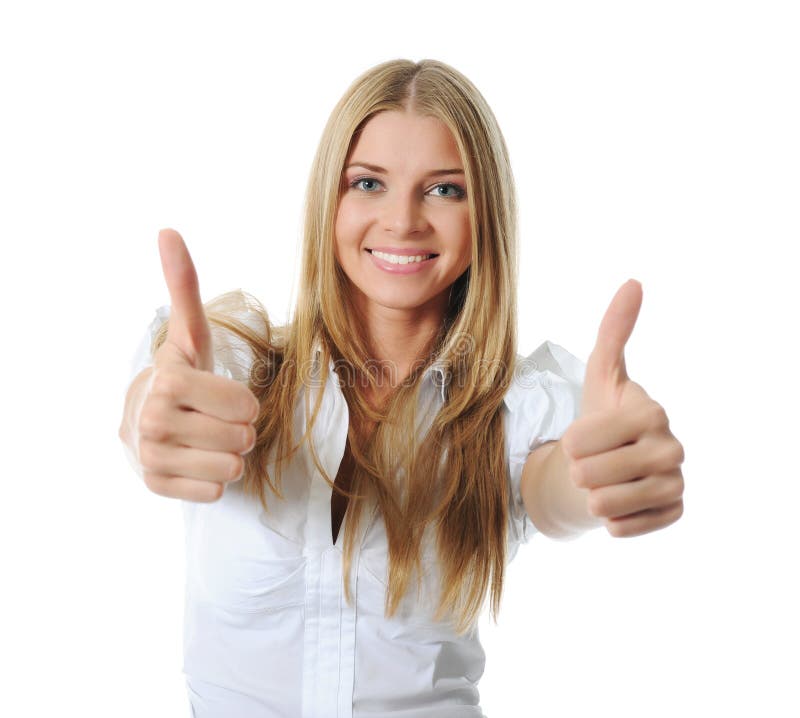 Beautiful woman showing ok stock photography