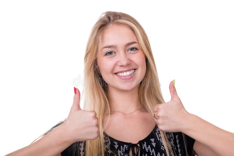 Beautiful Woman Showing Thumbs Up Isolated Over A Stock Image Image