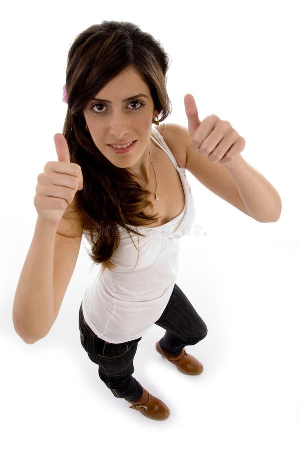 Beautiful woman showing two thumbs up