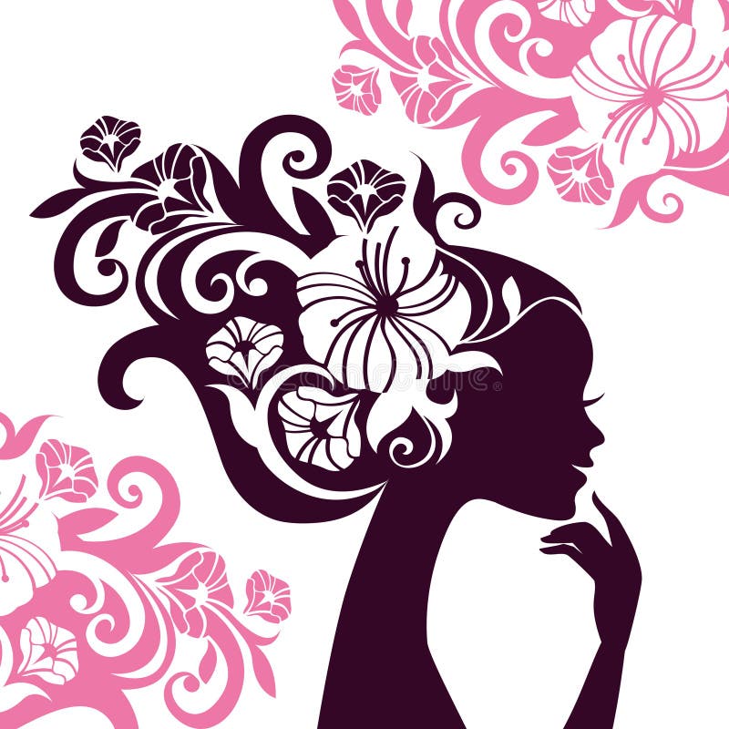 Beautiful Woman Silhouette with Flowers Stock Illustration ...