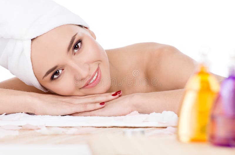 Beautiful woman in spa salon