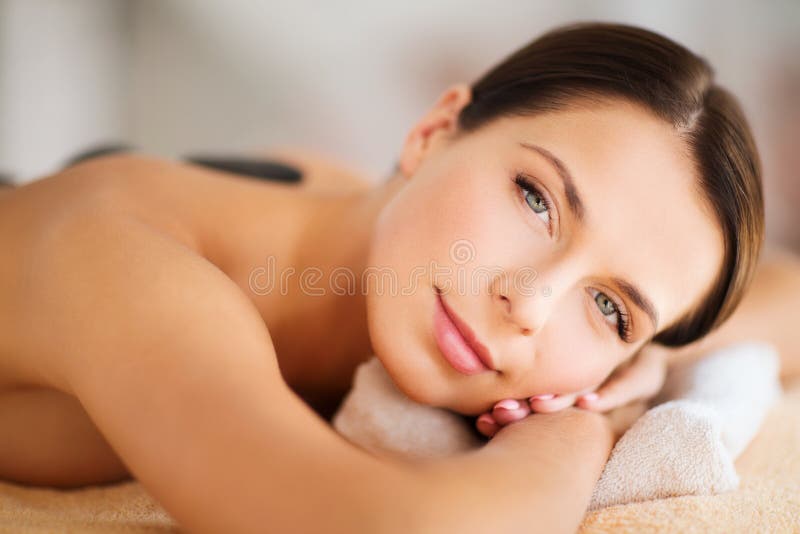 Beautiful Woman In Spa Salon With Hot Stones Stock Image Image Of