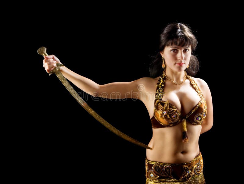 Beautiful woman stand with sword
