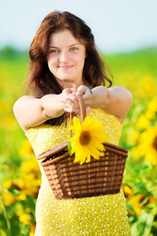 Beautiful woman in a sunflower field royalty free stock image Beautiful woman in a sunflower field royalty free stock image