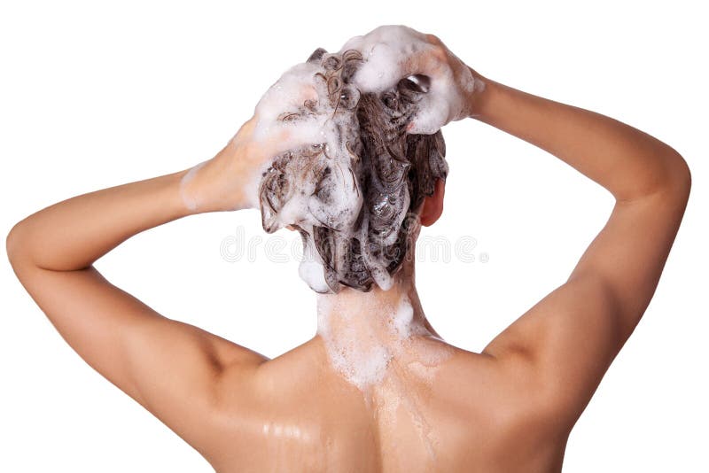 Beautiful woman taking a shower and shampooing her hair. washing hair with Shampoo.