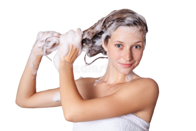 Woman Taking A Long Hot Shower Washing Her Hair Stock 