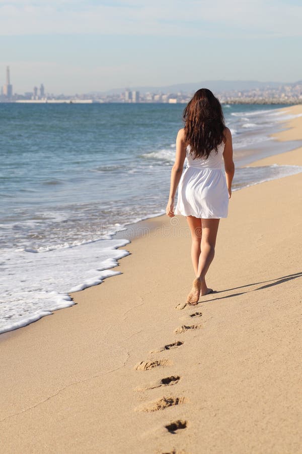 Beautiful Woman Walking On The Beach Stock Photo - Image of adult ...