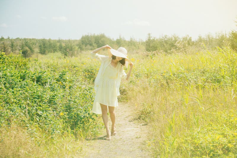 Beautiful Woman Walking In The Summer Park Stock Photo - Image of happy ...