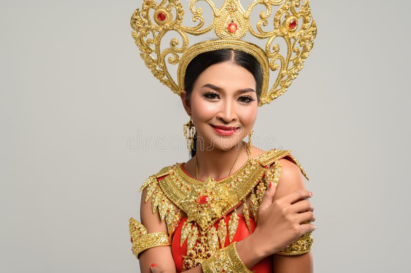 Beautiful Women Wear Thai Clothes And Stand To Hug Their Breasts Stock Image Image Of Person