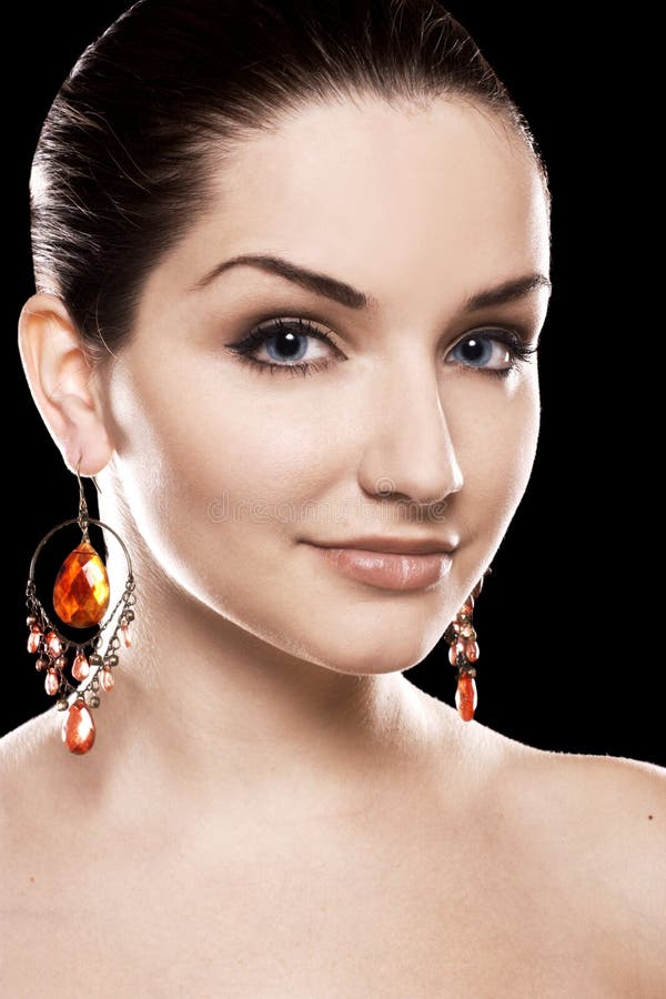 Beautiful Woman Wearing Earrings Stock Image Image of macro, jewelry