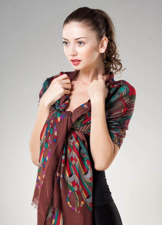 Beautiful woman wearing kashmir scarf stock photos Beautiful woman wearing kashmir scarf stock photos