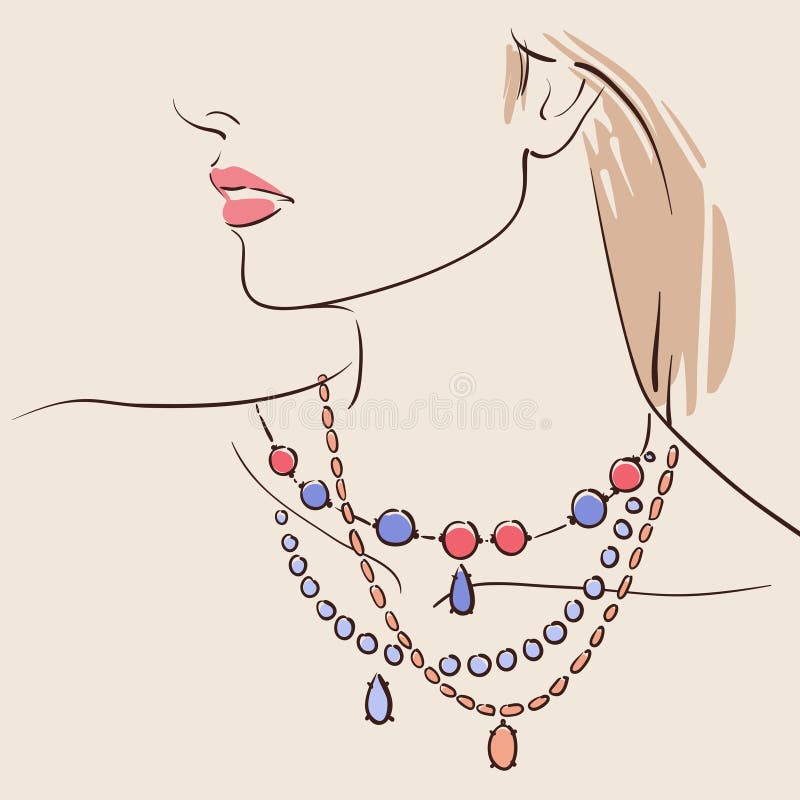 Beautiful Woman Wearing a Necklace Stock Vector - Illustration of