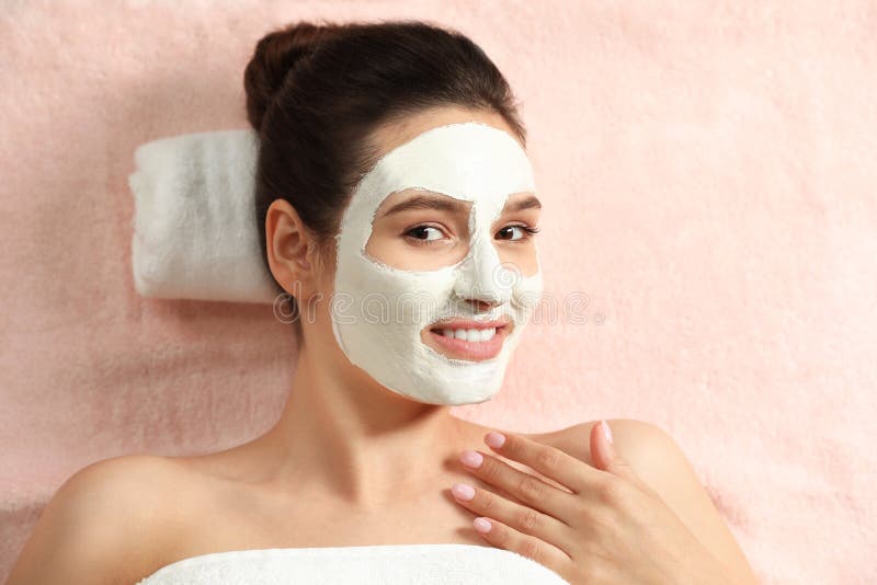 Beautiful Woman with White Mask on Face Relaxing in Spa Salon Stock ...