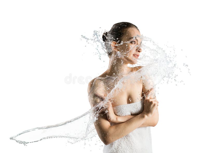 Beautiful woman in water splashes isolated shot stock image Beautiful woman in water splashes isolated shot stock image