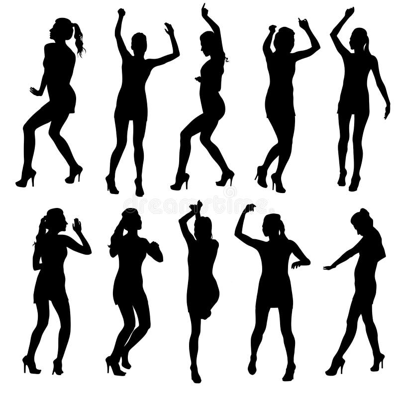 Beautiful Women Dancing Silhouette Isolated. Stock Vector