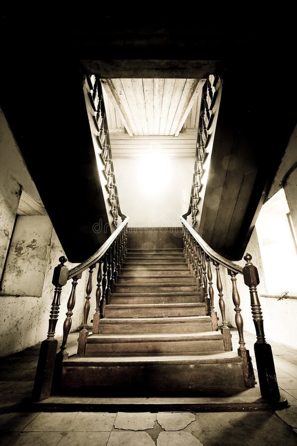 The beautiful wood Stairway stock photo