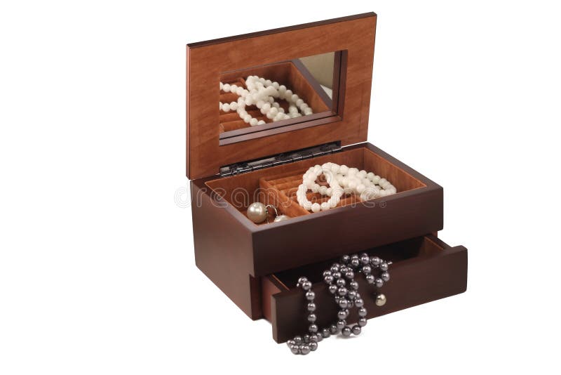 Beautiful Wooden casket with a mirror and a neckla