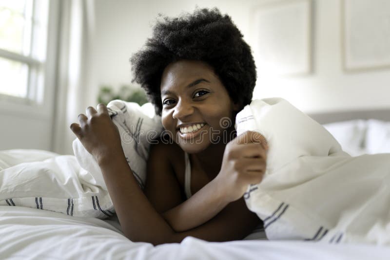 Beautiful Young African Woman In Tank Top Lying In Bed Stock Image Image Of Pillow Girl