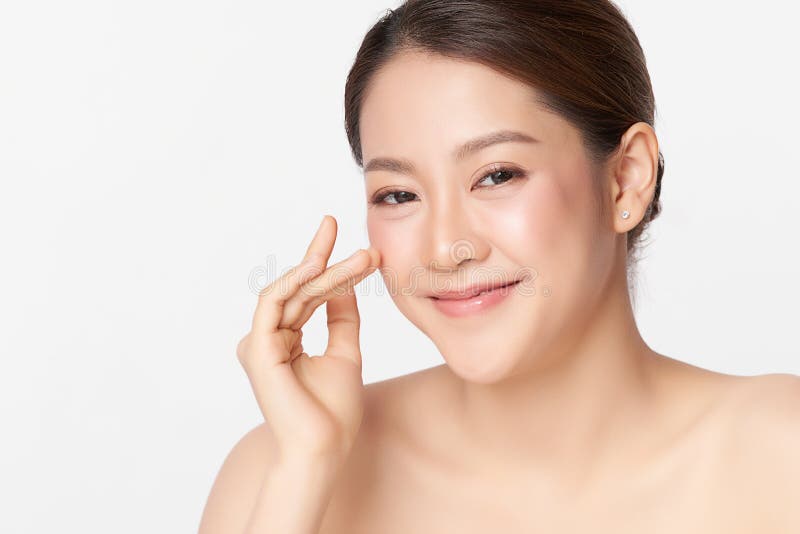 Beautiful Young Asian Woman With Clean Fresh Skin On White Background Face Care Facial