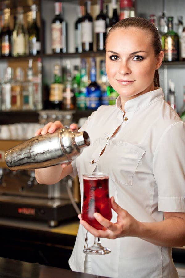Beautiful young barmaid stock image. Image of selling - 35841391