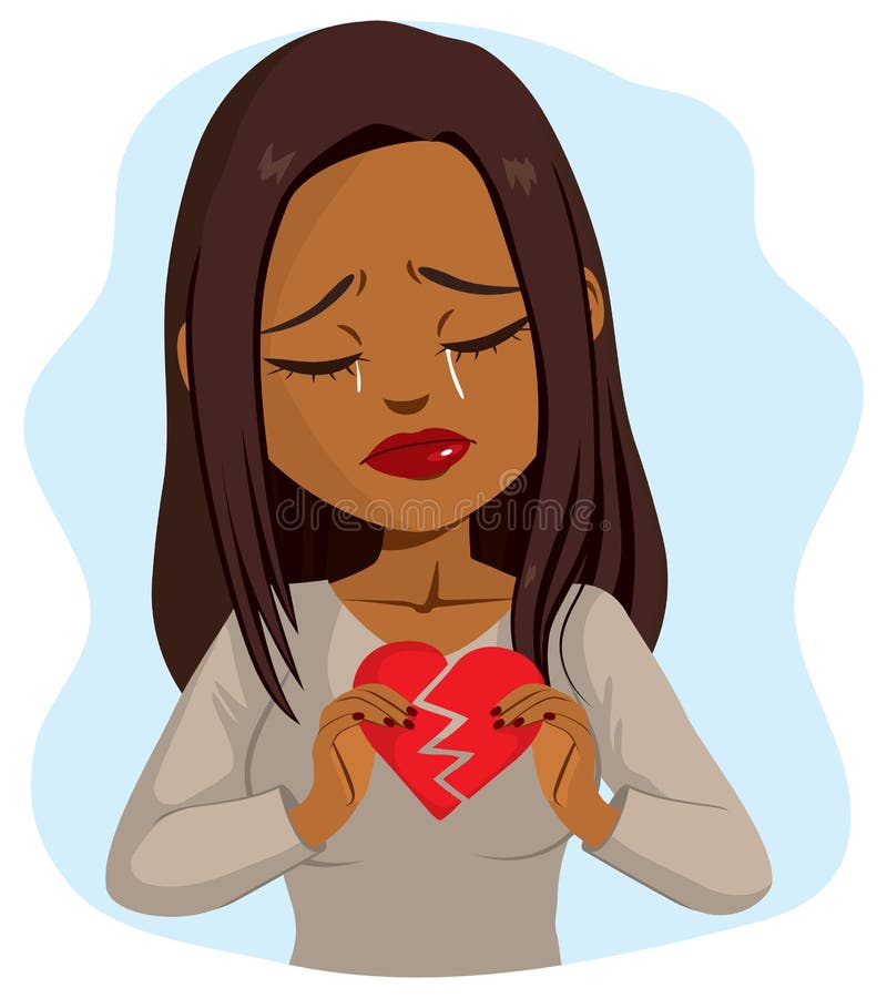 Cartoon alone girl holds broken heart white Vector Image