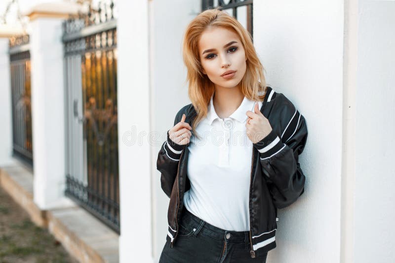 polo shirt and denim jacket