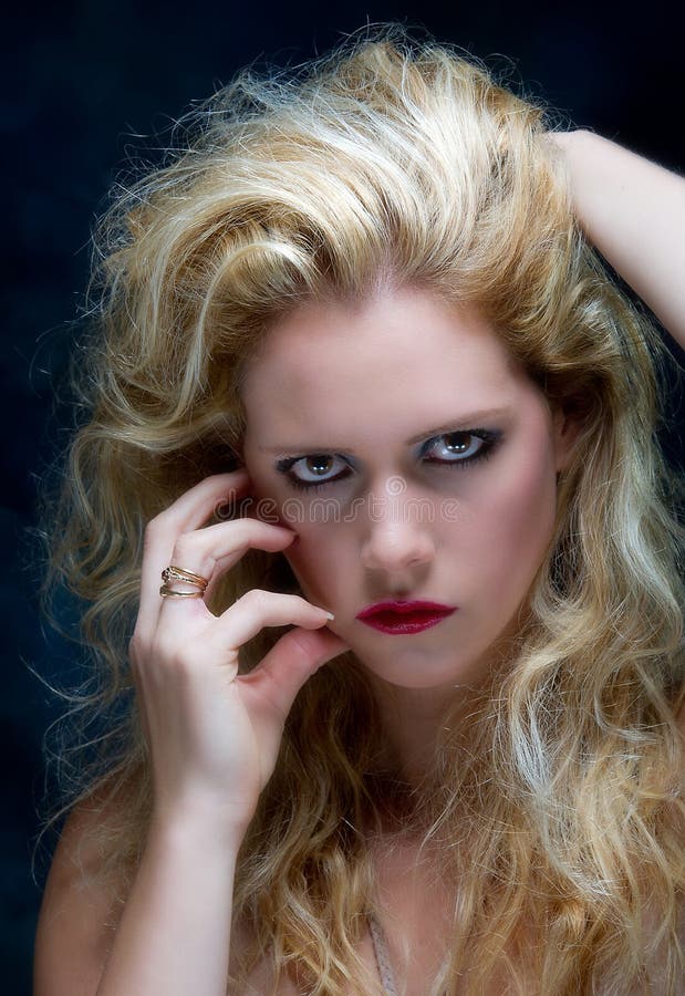 Beautiful Blonde Female Singer in Blue Dress Stock Photo - Image of