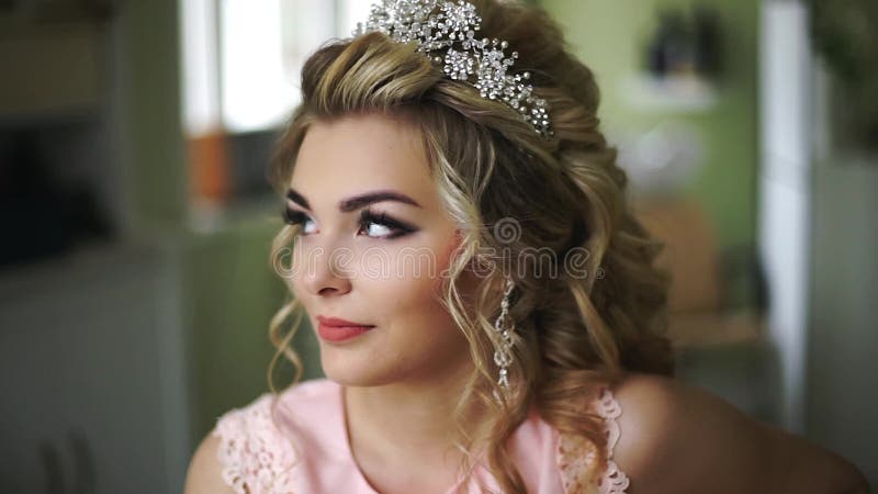 Beautiful Young Bride. Stylish Woman Fiancee with Bridal Hairstyle, Event Makeup and Jewelry