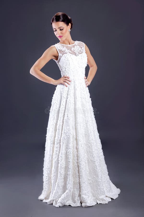 Beautiful Bride in White Wedding Dress with Hairstyle and Bright Stock Image - Image of posing