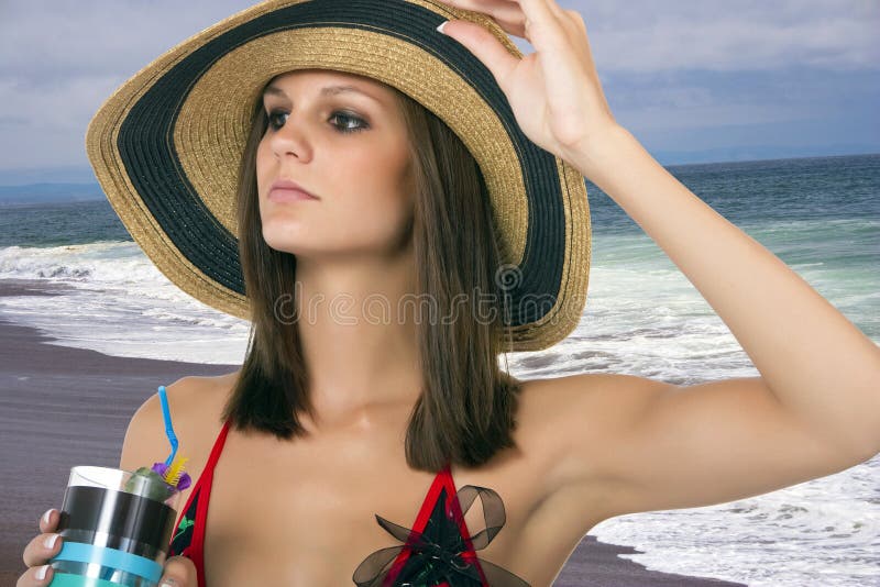 Beautiful Young Brunette Female At The Beach Stock Image Image Of Fashion Head 17549613