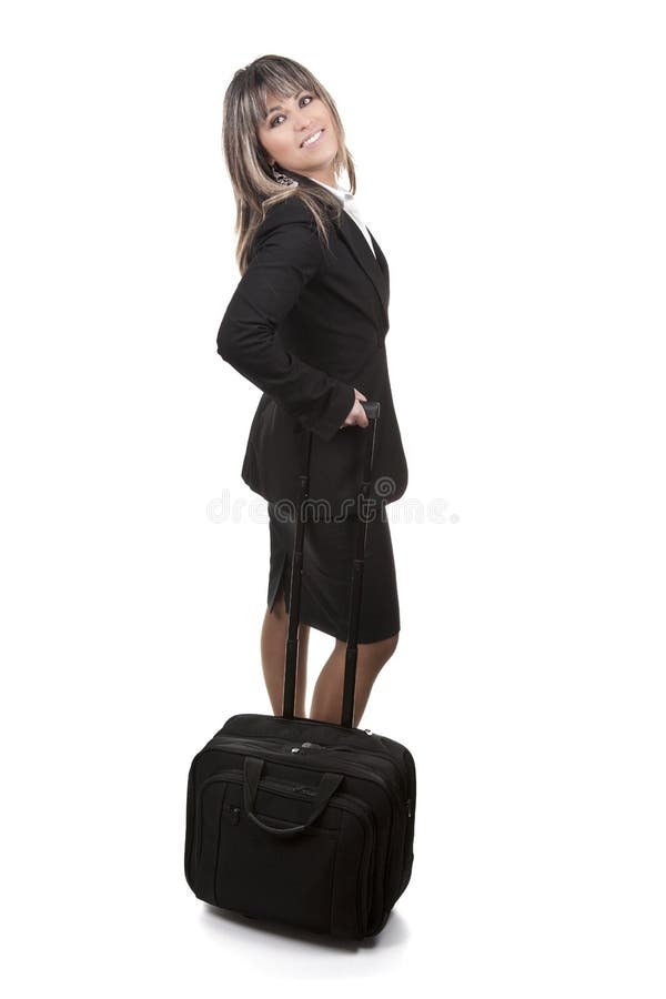 Beautiful young businesswoman with hand luggage