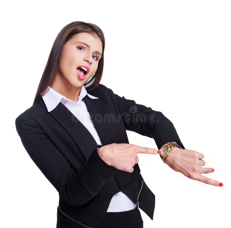 Businesswoman showing watch