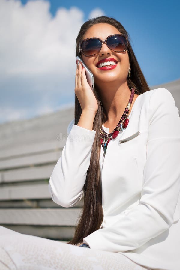 Beautiful Young Businesswoman Using Cell Phone Stock Photo - Image of ...