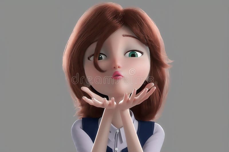 Beautiful Young Cartoon 3d Woman with Green Eyes Sends You a Kiss 0090  Stock Illustration - Illustration of attractive, glamour: 186047409