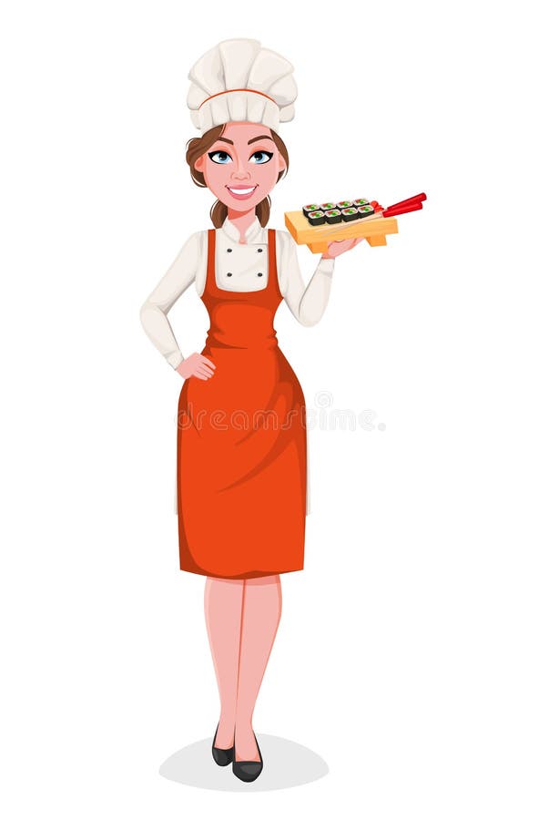 Beautiful Young Chef Woman. Pretty Cook Lady Stock Vector ...