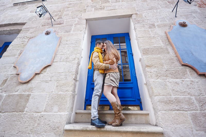 Beautiful Young Couple In Love Standing Near Historic Building Stock Image Image Of Beautiful