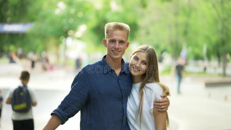 Young sweet couple poses for a selfie. c... | Stock Video | Pond5