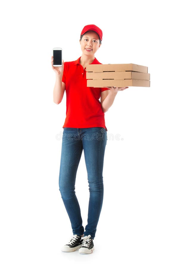 Beautiful young female delivery worker holding box stock image Beautiful young female delivery worker holding box stock image