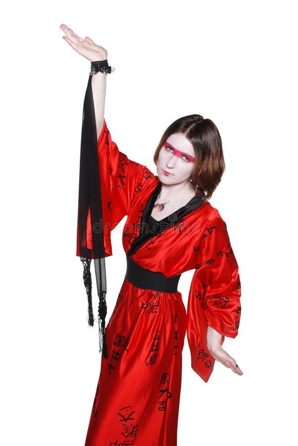 Beautiful Young Geisha Girl in Kimono with Sword Stock Image - Image of ...